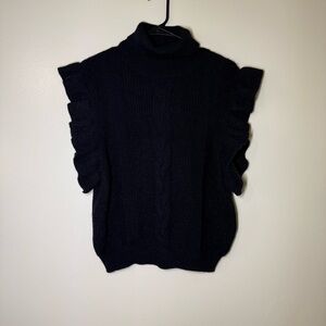 Mint Black Turtleneck Sweater with Short Ruffle Sleeves
